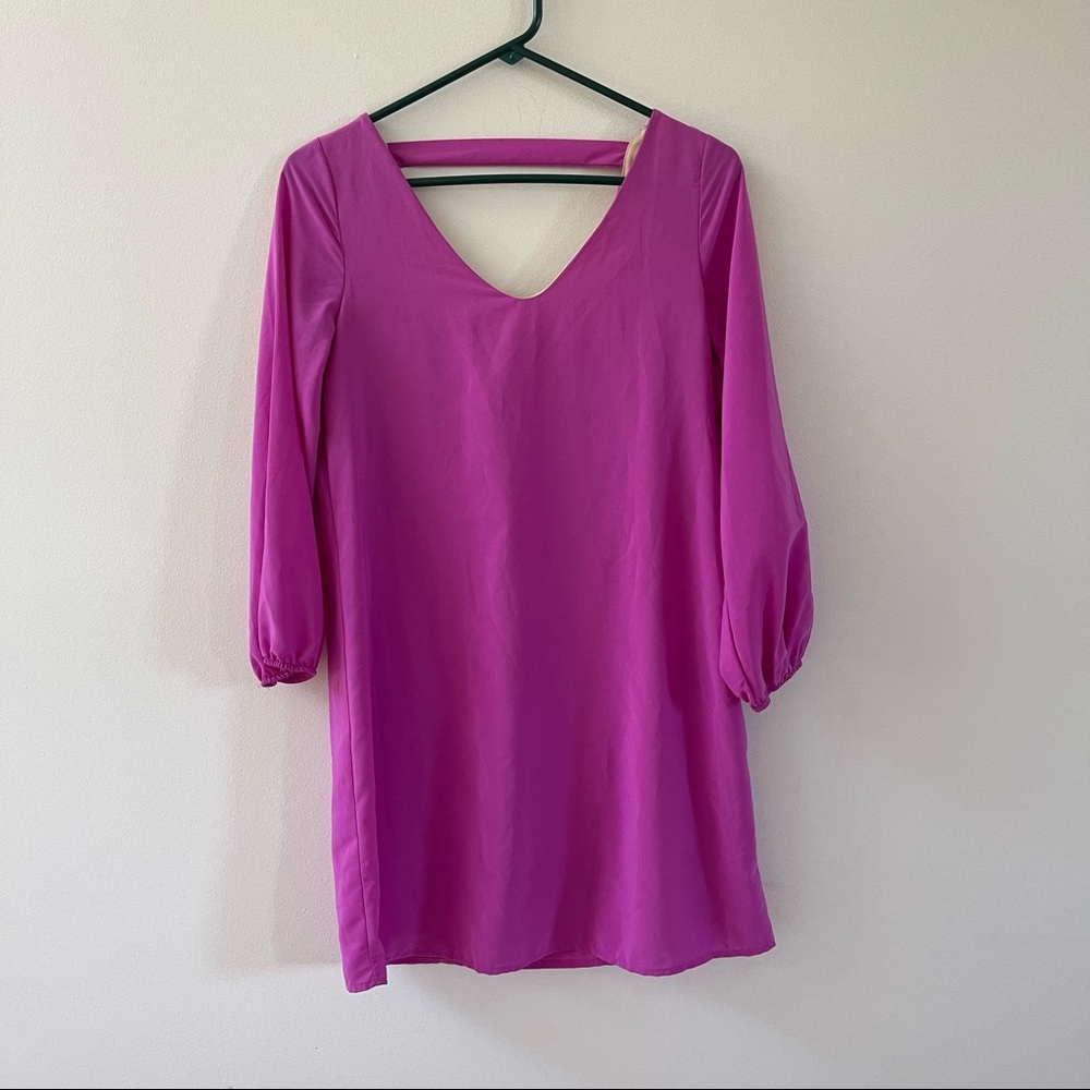 Impressions‎ Magenta V-Back Mini Dress 3/4 Sleeve Pink Small NWT